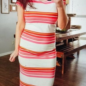 Midi, Side-Ruched, Striped, Maternity Dress